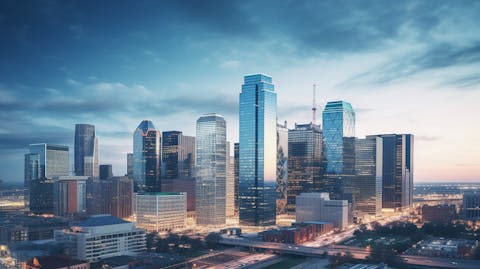 An iconic skyline with one of the company's iconic REITs in the foreground.