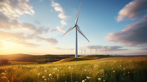 An energy efficient wind turbine on a sprawling field, generating renewable energy.