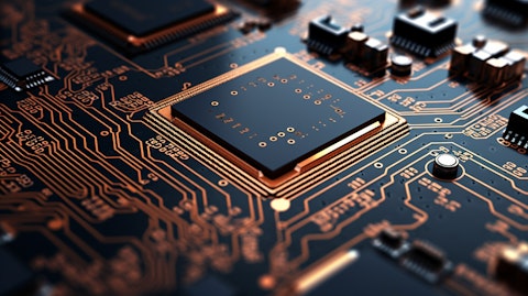 A close up of an electronic circuit board, showing intricate detail.