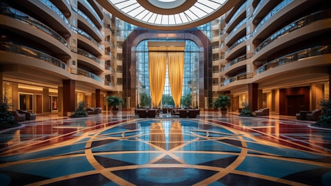 The iconic entrance of a Marriott hotel, framed by an impressive lobby.