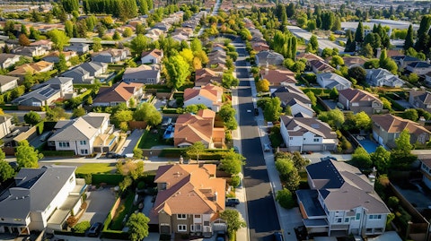 Aerial view of a residential neighborhood in a metropolitan area in California.