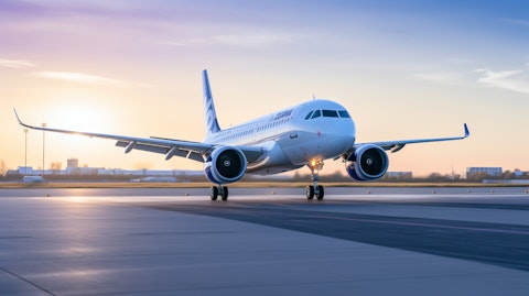 An Airbus A320ceos ready to take off from the runway of the company's corporate airport.