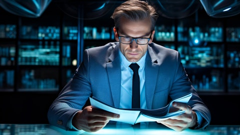 A marketing manager examining a publisher's digital inventory on a laptop.