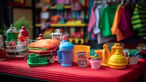 Close-up of items from the restaurant apparel and toys in a vibrant display.