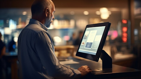 A customer interacting with a point-of-sale terminal, demonstrating the impact of targeted loyalty marketing.