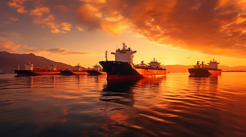 A fleet of oil tankers against a sunrise, symbolizing the beginning of a lucrative journey.