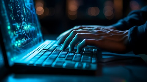 A close up view of a person's hands typing on a computer keyboard, emphasizing internet-based information technology services.