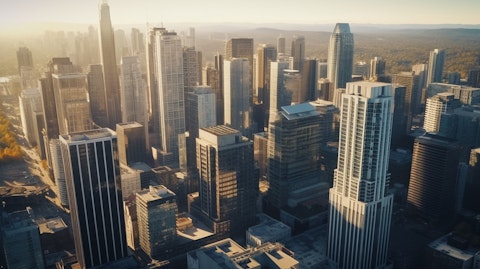 Aerial shot of a modern skyline with REIT building projects in downtown.