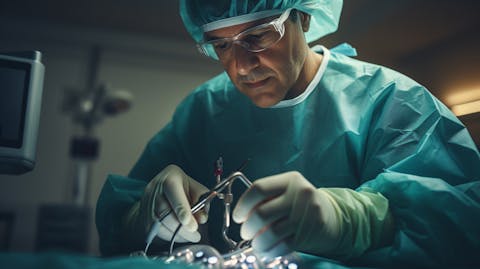 An orthopedic surgeon connecting peripheral nerves with AxoGuard Nerve Connector, showing the precision and care of AxoGuard's products.