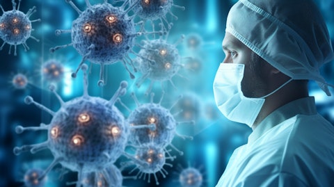 A healthcare professional examining T-cell immunotherapy.