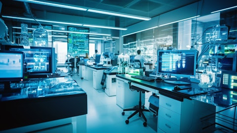 A biotechnology laboratory filled with computers and equipment to support research.