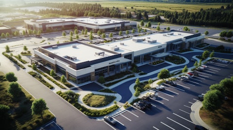 An aerial view of a REIT healthcare facility, emphasizing the imprint of the company on the local landscape.