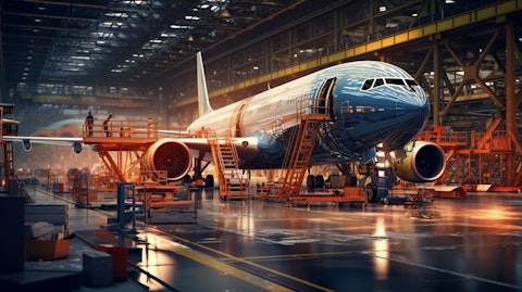 A complex assembly line producing aircraft structures for aerospace applications.