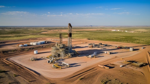 Aerial view of oil rig in the Permian Basin, illustrating the expansive operations in West Texas and New Mexico.