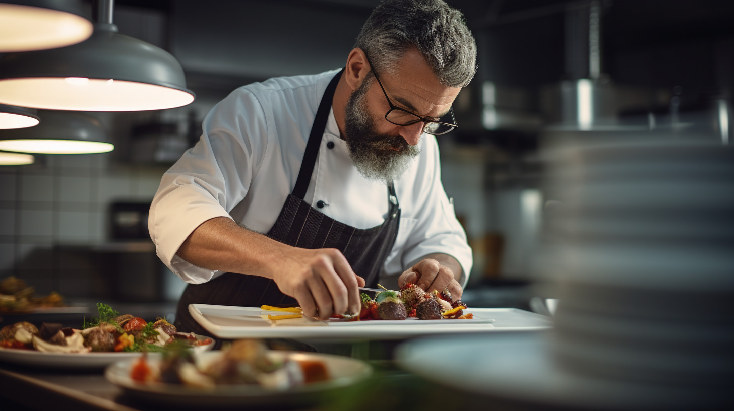 A chef in the kitchen, carefully crafting a regional cuisine dish.