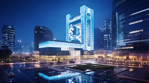 An architectural view of premium-branded hotels with the iconic company logo illuminated in the evening.