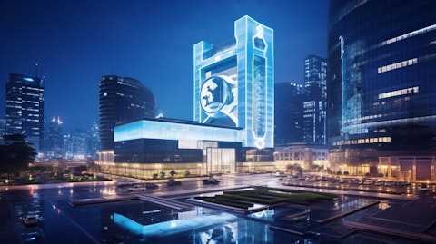 An architectural view of premium-branded hotels with the iconic company logo illuminated in the evening.