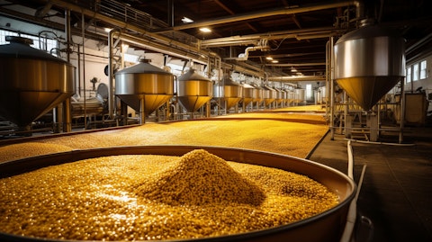 View of a distillery floor with various processes of grain neutral spirits production.