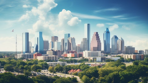 A skyline view of a bustling city, representing the company's presence in the real estate market.