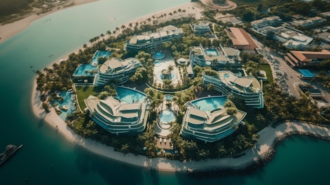 Aerial view of a luxurious resort lifestyle hotel in a gateway city.
