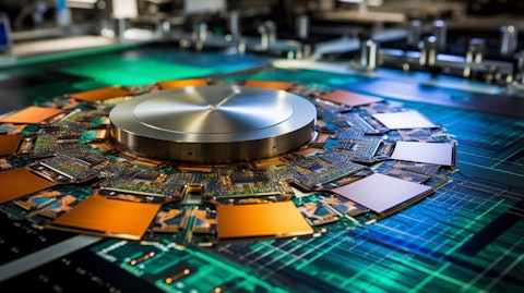 A close-up of a state-of-the-art semiconductor wafer foundry.