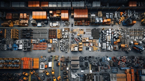 An overhead view of an auto parts warehouse full of replacement parts.