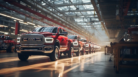 An assembly line of light trucks in a state-of-the-art manufacturing plant.