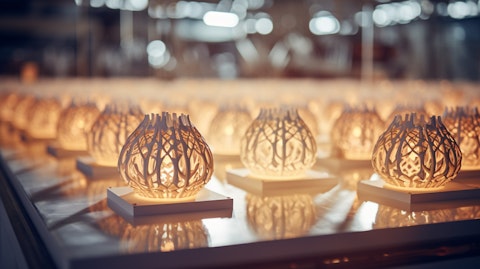 High-end 3D printers creating intricate designs with consistent precision in a well-lit factory.