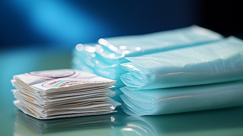 A closeup of a pile of disposable wound care products on a lighted background.