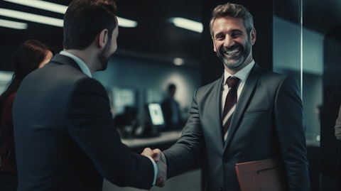 A happy customer receiving a loan, showing the bank's commitment towards its services.