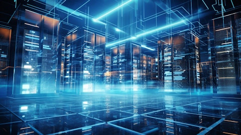 A futuristic multi-server data center, symbolizing the advanced multicloud services.