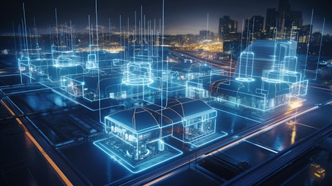 An industrial facility with a close-up of the asset tracking sensors, highlighting the company's IoT solutions.