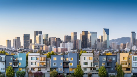 A portfolio of multifamily properties in a city skyline, emphasizing the size and scale of the company's real estate investments.