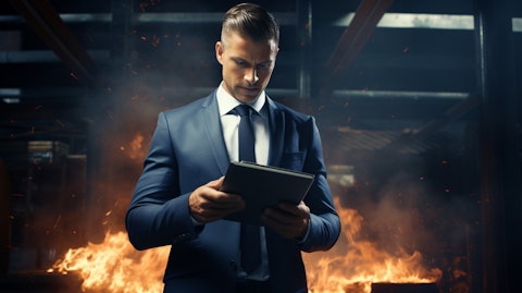 An insurance agent with a tablet device accessing a technology-enabled platform.