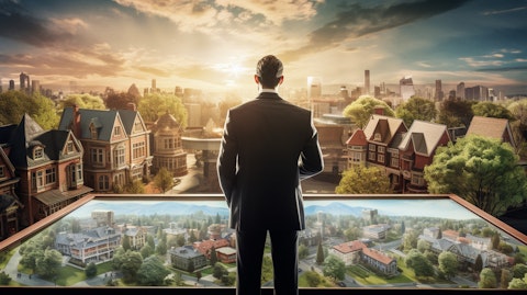 A real estate agent overviewing a portfolio of houses in the city.