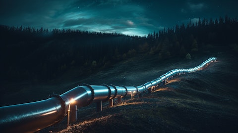 A natural gas pipeline glowing in the night sky, revealing its importance to everyday life.
