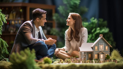A happily married couple discussing the merits of different home equity loan options.