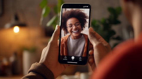 A customer using the Video Calling services, to connect with a loved one.
