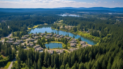 Aerial view of Timberland Real Estate Investment Trust's woodlands in the U.S. South and Pacific Northwest.