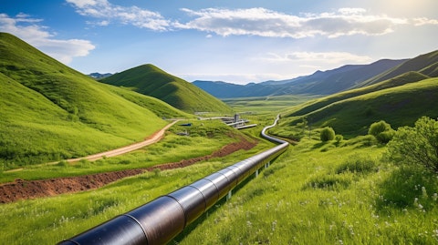 A long pipeline snaking through a rural landscape - symbolizing the companies midstream energy services.