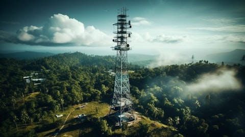 An aerial view of a telecom tower, representing the company's dedication to communication services.