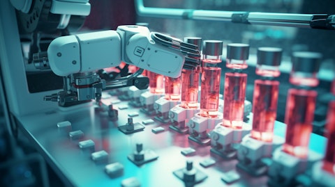 A manufacturing robot assembling a component of a Drug Delivery Device.
