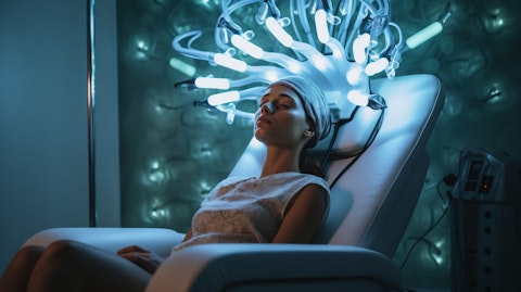 A patient undergoing psilocybin therapy in a modern clinic, showing the cutting-edge mental health treatment.