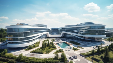 An overview of a large building complex with a logoed facade, representing the company's presence in the region.