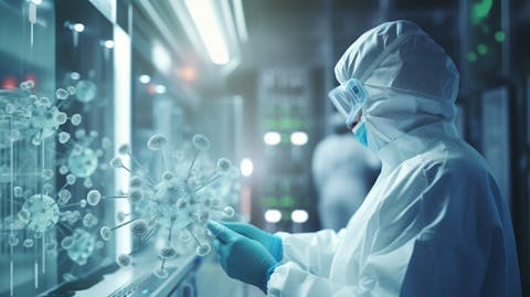 A doctor administering immunotherapy treatment with a team of medical specialists observing.