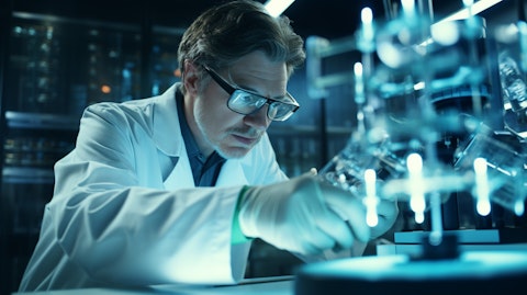 A research scientist examining a biological sample to develop a new drug candidate.