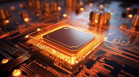 A close-up shot of a high-performance electronic component, its details illuminated in the light.