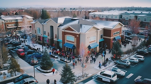 Aerial view of a neighborhood center with many holiday shoppers.