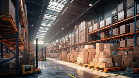 A warehouse in the supply chain network, showing how goods are shipped from manufacturer to customers.
