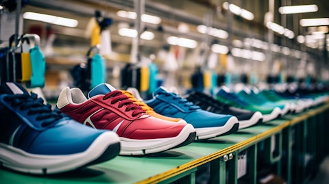 A sneaker factory production line, showcasing the manufacturing process of the company's products.